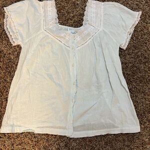 Blue Lace Trim Blouse